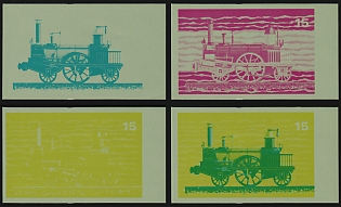 1972 The 100th Anniversary of Japanese Railways, Republic of Equatorial Guinea, Airmail, Imperforate Trial Color Proofs, Margins