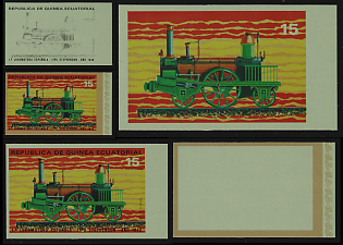 1972 The 100th Anniversary of Japanese Railways, Republic of Equatorial Guinea, Airmail, Imperforate Trial Color Proofs, Margins