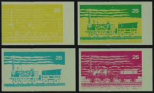 1972 The 100th Anniversary of Japanese Railways, Republic of Equatorial Guinea, Airmail, Imperforate Trial Color Proofs, Margins