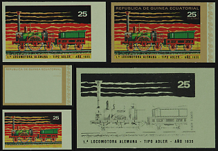 1972 The 100th Anniversary of Japanese Railways, Republic of Equatorial Guinea, Airmail, Imperforate Trial Color Proofs, Margins