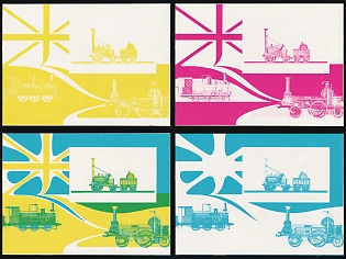 1972 The 100th Anniversary of Japanese Railways, Republic of Equatorial Guinea, Airmail, Imperforate Trial Color Proofs