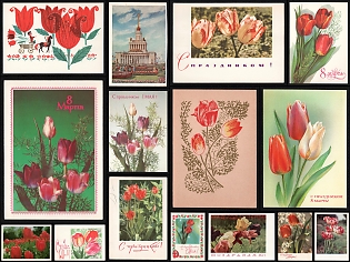 Soviet Union, USSR, Russia, 'Roses', Postal Stationary Picture Postcards franked with 3k, 4k, 40k, Small Thematic Collection