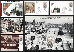 1989 French Republic, 'Centenary of the First Electric Tram', First Day Covers and Picture Postcards franked with 3.70f tied by 'Premier Jour Clermont-Ferrand' Commemorative Cancellations, Small Thematic Collection