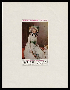 1968 4r Mother's Day. Paintings, Sharjah (United Arab Emirates), Airmail, Imperforate Proof Sheetlet