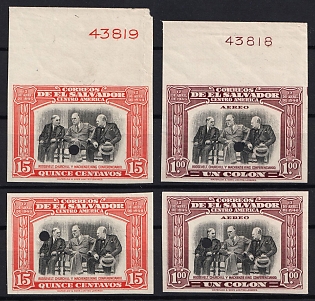 1948 3rd Anniversary of Death of US President Franklin D. Roosevelt, Republic of El Salvador, Airmail, Imperforate Proofs, Plate Number, Margins