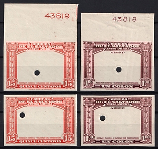 1948 3rd Anniversary of Death of US President Franklin D. Roosevelt, Republic of El Salvador, Airmail, Imperforate Proofs, Plate Number, Margins