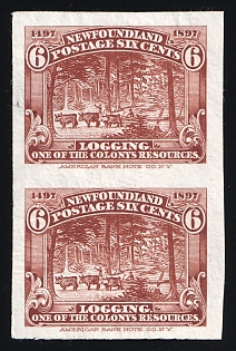 1897 400th Anniversary of the Discovery of Newfoundland by John Cabot, 60th Jubilee of the Regin of Queen Victoria, Newfoundland, Pair, Imperforate Variety