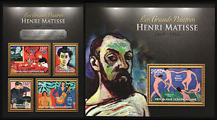2013 The Great Artists. Henri Matisse, Central African Republic, Souvenir Sheets, Complete set