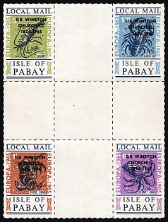 1965 Marine Life, Chirchill Memorial Overprint, Isle of Pabay (Scotland, Great Britian), Local Post, Gutter Block, Se-tenant