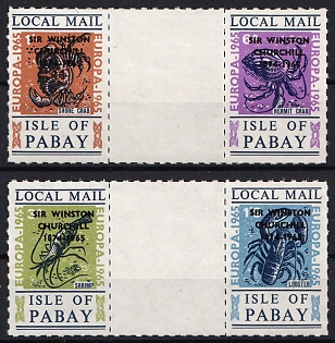 1965 Marine Life, Chirchill Memorial Overprint, Isle of Pabay (Scotland, Great Britian), Local Post, Gutter, Se-tenant