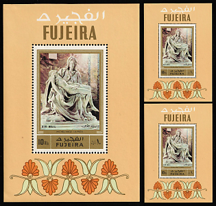 1972 Sculptures: 'The Pieta' by Michelangelo, Emirate of Fujairah (United Arab Emirates), Airmail, Souvenir Sheets