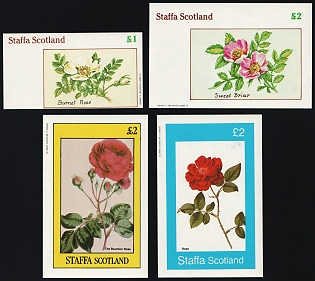 1982 Botanical Roses Series, Staffa Scotland (Great Britian), Cinderella, Imperforate Souvenir Sheets