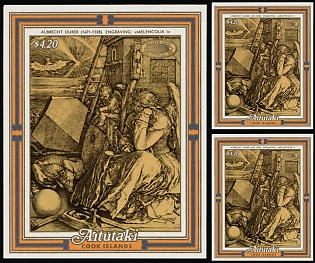 1986 'Halley's Comet' by Albrecht Durer, Aitutaki, Cook Islands, Imperforate Souvenir Sheets
