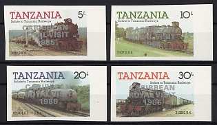 1986 Locomotive Series, United Republic of Tanzania, Imperforate Variety, Silver Overprints, Margins