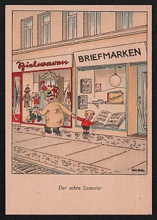 1953 Federal Republic of Germany, 'A True Collector. Advertising Exhibition of Postage Stamps at the Student House in Hamburg', Postal Stationary Picture Postcard franked with 4pf, Mint