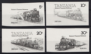 1985 Locomotive Series, United Republic of Tanzania, Imperforate Marginal Color Trial Proofs