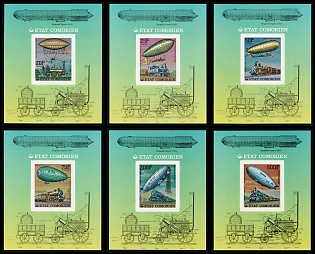 1977 Airships and Railways, Republic of the Comoros, Imperforate Souvenir Sheets, Complete Set