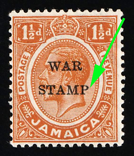 1916 1.5d Jamaica, British Colonies, Overprint, without Dot after 'STAMP'