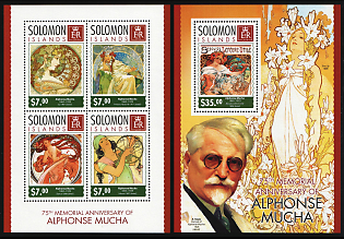 2014 The 75th Memorial Anniversary of Alphonse Mucha, Solomon Islands, Souvenir Sheets