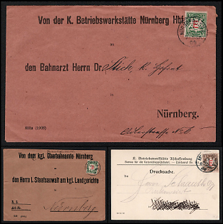 1899-1909 Bavaria, Germany, Commercial Covers and Postcard franked with 3pf, 5pf tied by 'Nuremberg' Cancellations, Thematic Group