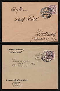 1937 Czechoslovakia, Commercial Covers franked with 10h tied by Cancellations, Thematic Group
