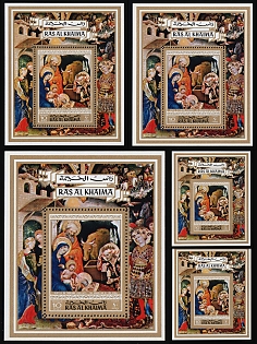 1970 'The Adoration of the Kings' by Gentile da Fabriano, Ras Al Khaimah, Perforated, Imporforate Souvenir Sheets