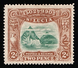 1902 2d St. Lucia, British Colonies, The Pitons