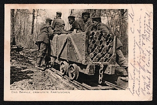 1915 (22 Dec) German Empire, Germany, 'The Railway, Captured Cartrols', Military Postal Stationary Picture Postcard franked with 10pf