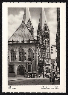 1953 (22 Feb) Federal Republic of Germany, 'Bremen. Town Hall with Cathedral', Postal Stationary Picture Postcard franked with 4pf, Mint