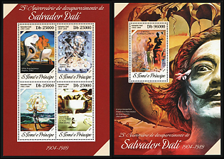 2014 The 25th Anniversary of the Death of Salvador Dali, Democratic Republic of Sao Tome and Principe, Souvenir Sheets, Complete Set