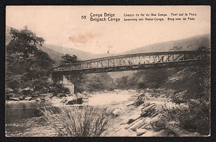 1917 Belgian Congo, 'Railway of Lower Congo. Bridge over the M'pozo River', Postal Stationary Picture Postcard franked with 10c