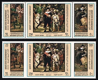 1967 Paintings by Rembrant, Qu'aiti State in Hadhramaut (Yemen), Airmail, Perforated and Imperforate Strips of Three