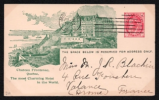 1902 Canada, 'Chateau Frontenac, Quebec, the Most Charming Hotel in the World. Canadian Pacific Railway', Commercial Postcard franked with 1c