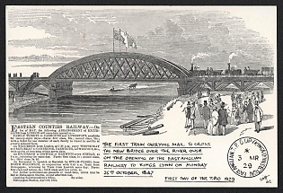 1929 (3 Mar) United Kingdom of Great Britain and Northern Ireland, 'First Day of the Train 1929', Postal Stationary Picture Postcard franked with 3d tied by 'East Anglian T.P.O. Up (Kings Lynn Section)' Cancellation
