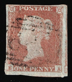 1841 1d Great Britain, Queen Victoria, Corner Letters 'E' and 'A'