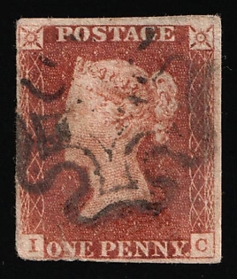 1841 1d Great Britain, Queen Victoria, Deep Red Brown, Black Maltese Cross Cancellation
