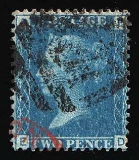 1869 2d Great Britain, Queen Victoria, Unknown Plate, Corner Letters 'E' and 'D'