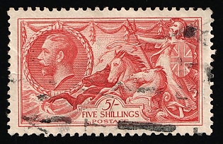 1919 5s Great Britain, Seahorse, Rose-Red