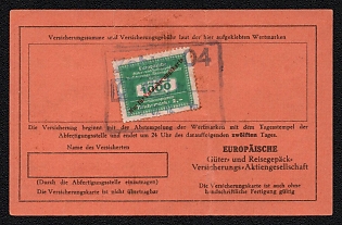 Third Reich, Germany, ''Europäisch' Goods and Luggage Insurance Joint-Stock Company, Berlin', Commercial Postcard franked with 2rm