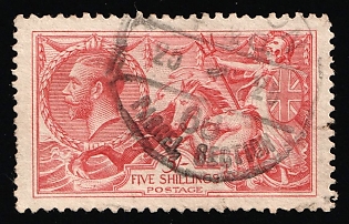 1919 5s Great Britain, Seahorse, Rose-Red, 'Parsel Section' Postmark