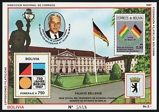 1987 Block Issue: 750 Years of Berlin, Republic of Bolivia, Souvenir Sheet, Plate Number