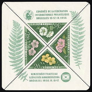 1958 Congress of the Federation Internationale De Philatelie in Brussels, Hungary, Souvenir Sheet