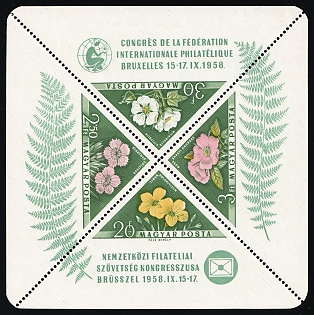 1958 Congress of the Federation Internationale De Philatelie in Brussels, Hungary, Souvenir Sheet
