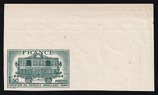 1944 1.5fr 100th Anniversary of the Introduction of Mobile Post Offices, French Republic, Imperforate Variety, Corner, Margins