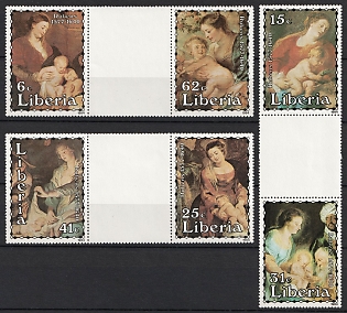 1984 Paintings by Peter Paul Rubens, Republic of Liberia, Complete Set, Gutter, Se-tenants, RARE