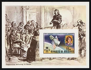 1974 500th Anniversary of the Birth of Nicolaus Copernicus, Republic of Maldives, Imperforate Souvenir Sheet