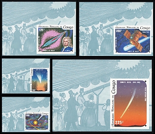 1986 Halley's Comet, Republic of the Congo, Airmail, Imperforate Variety Souvenir Sheets, Complete Set