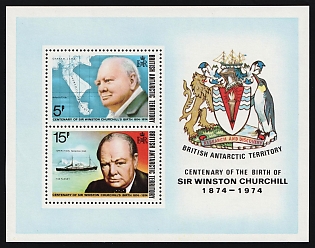 1974 100th Anniversary of the Birth of Winston Churchill, British Antarctic Territory (British Overseas Territory), Souvenir Sheet