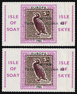 1965 Europa Cormorant Stamp, Overprint 'Sir Winston Churchill 1874 - 1965', Isle of Soay, Isle of Skye (Great Britian), Cinderella, Souvenir Sheets, Inverted Overprint