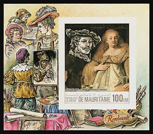 1984 100um, Famous People: Paintings by Rembrandt, Islamic Republic of Mauritania, Imperforate Variety Souvenir Sheet